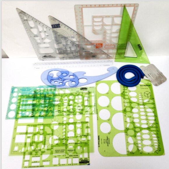 Professional Architecture Drafting & Drawing Ruler Templates Triangles & Tools - Picture 4 of 6